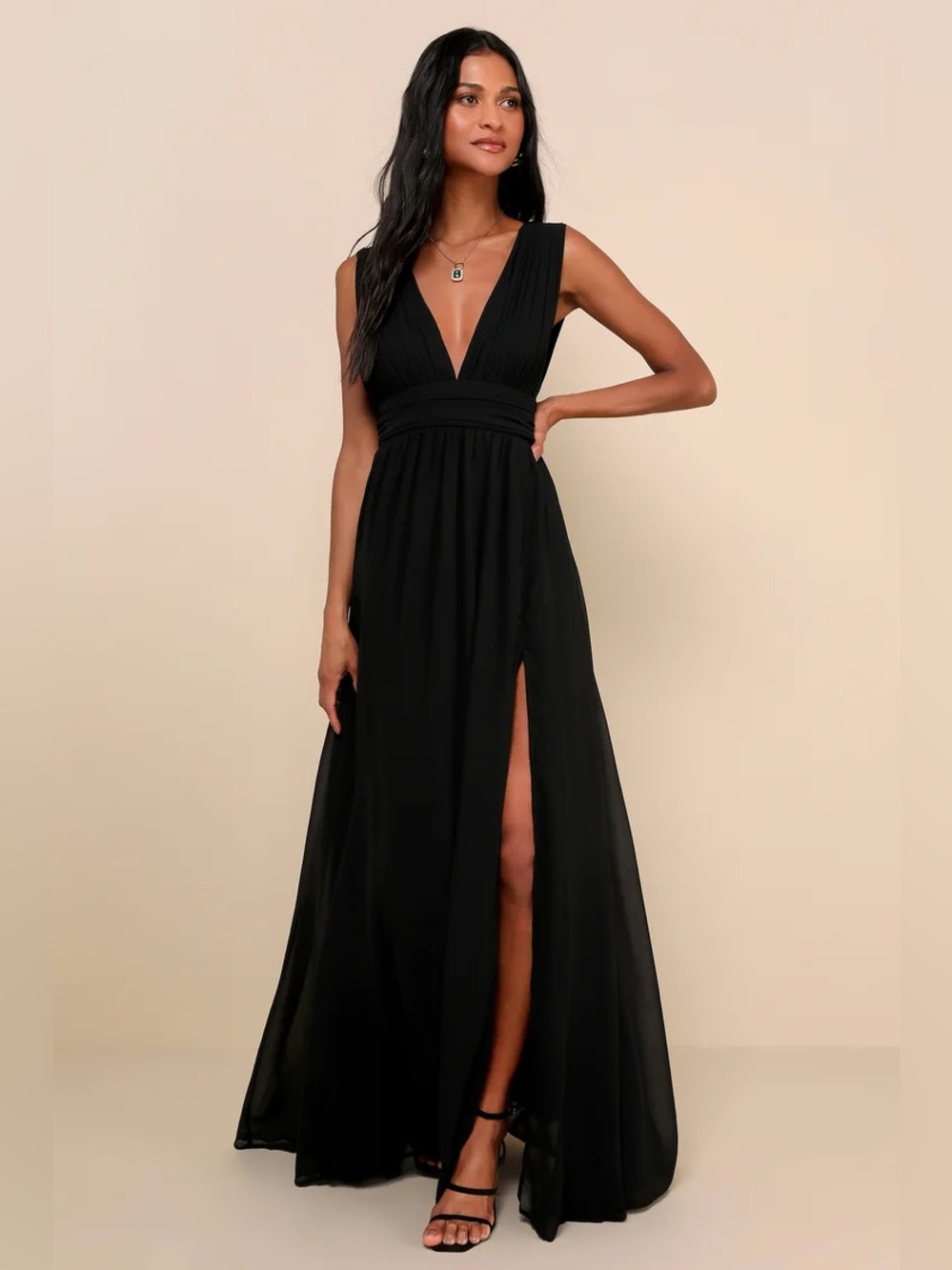 Lulus Heavenly Hues Black Maxi Dress Size M NWT V-Neck High Slit Formal Gown